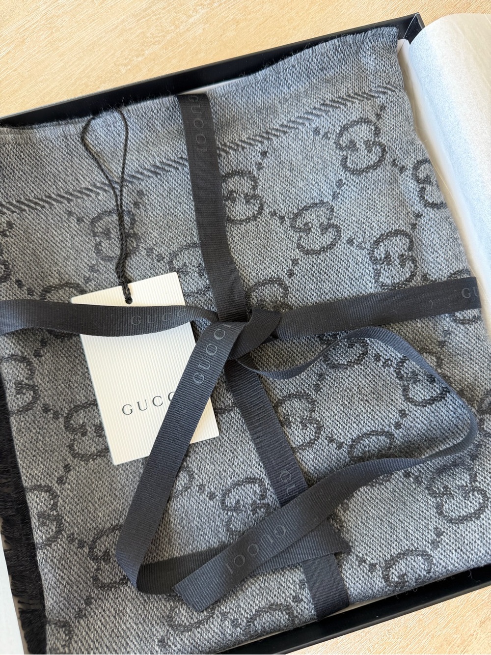 Gucci Gray Logo Wool-Blend Scarf